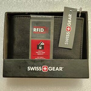 💵Swiss Gear Black RFID Protection Genuine Leather Black Wallet